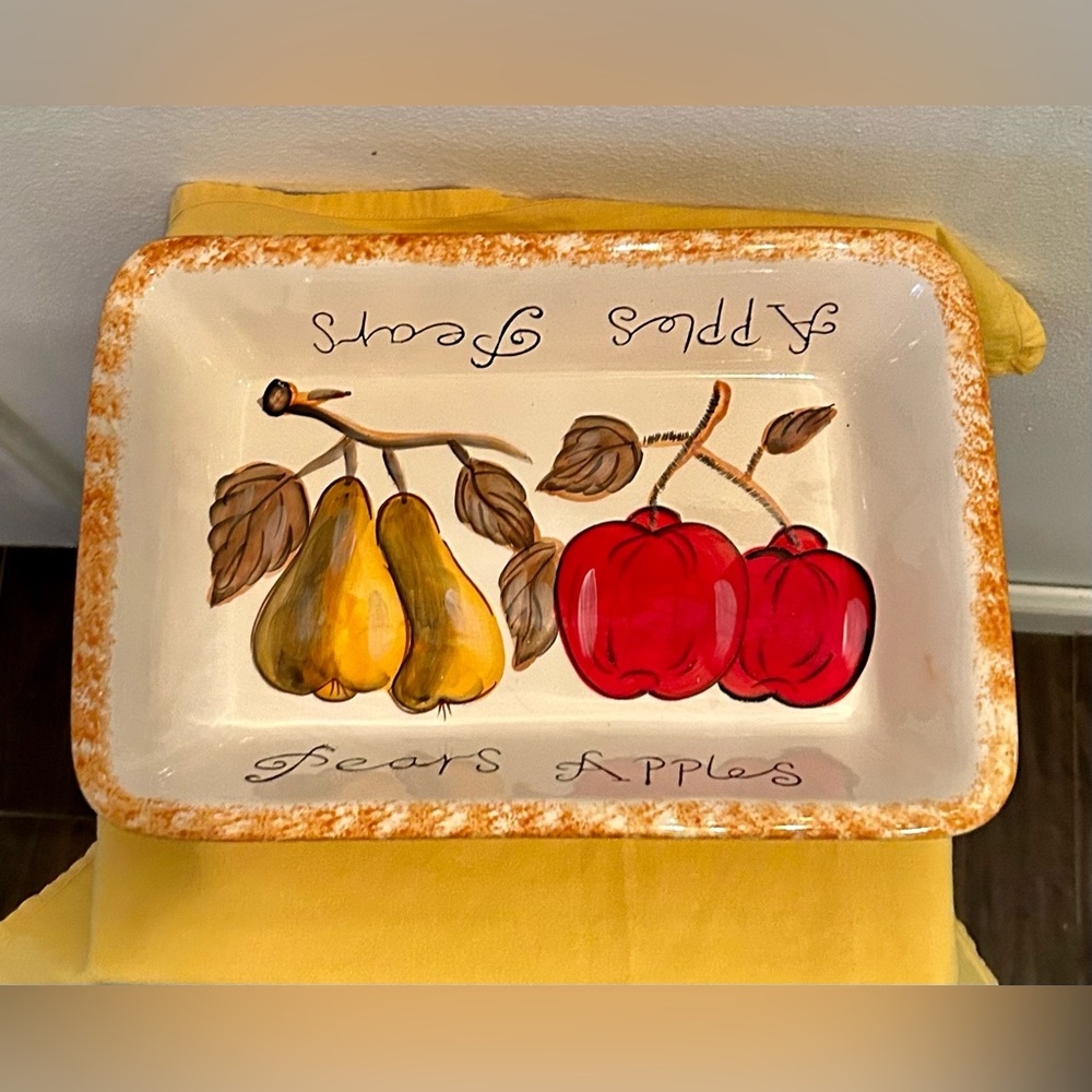 PAI “Apples Pears” 12” rectangular, ceramic baking dish.